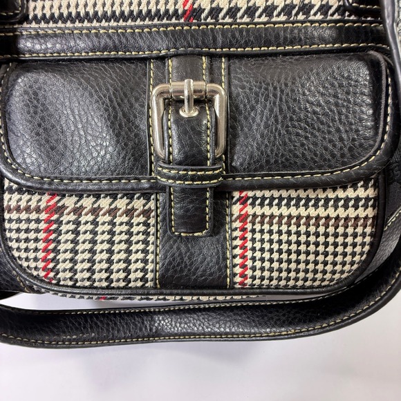 Chaps Leather Purse Black White Houndstooth Red Stripe - Picture 3 of 13